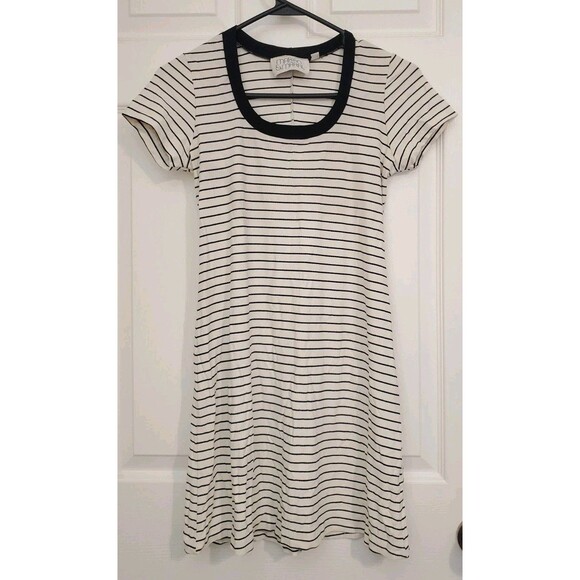 Marian & Maral Y2K Retro White Black Stripe Tunic Dress Cap Sleeve Medium - Picture 1 of 5